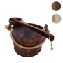 Dunkelbraunes 3,5 L Saunaset aus Kiefernholz mit Kübel, Kunststoffeinsatz und Kelle für Massivholzsaunen.