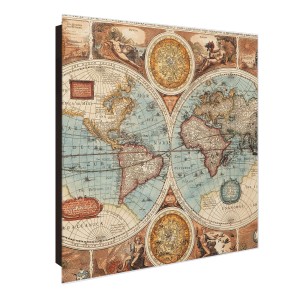 Banjado Schlüsselkasten mit Weltkarte, 30x30cm, schwarz, 50 Haken, beschreibbar, magnetisch.