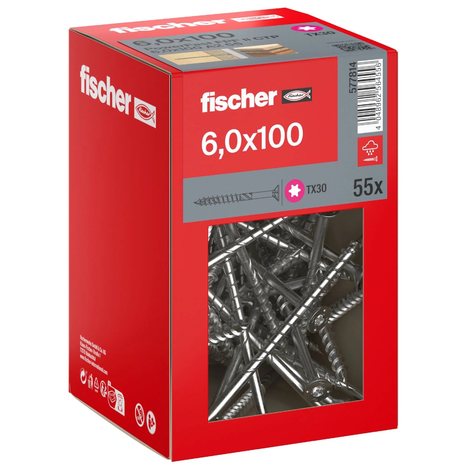 Fischer Schraube PowerFast II A2 Senkkopf TX Teilgewinde Ø 6 x 100 mm 55 Stk