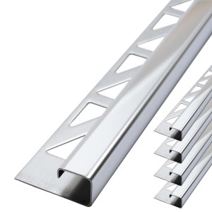 Quadratische, polierte Edelstahl Fliesenschiene (10mm) von Dalsys, ideal für Fliesenkanten.