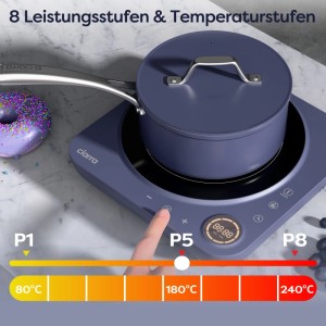 CIARRA Induktionskochplatte mit Topf, Touch-Bedienung und Temperaturregler.