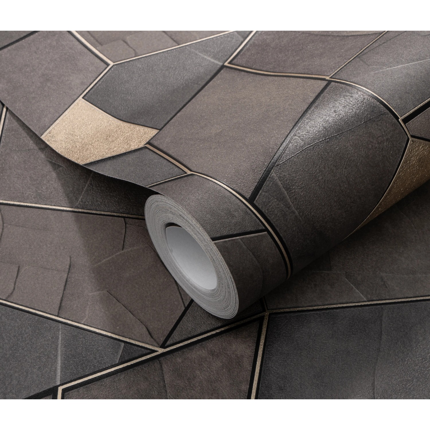 Erismann Vliestapete Elle Decoration 4 Mosaique Taupe mit Schieferoptik auf Rolle.