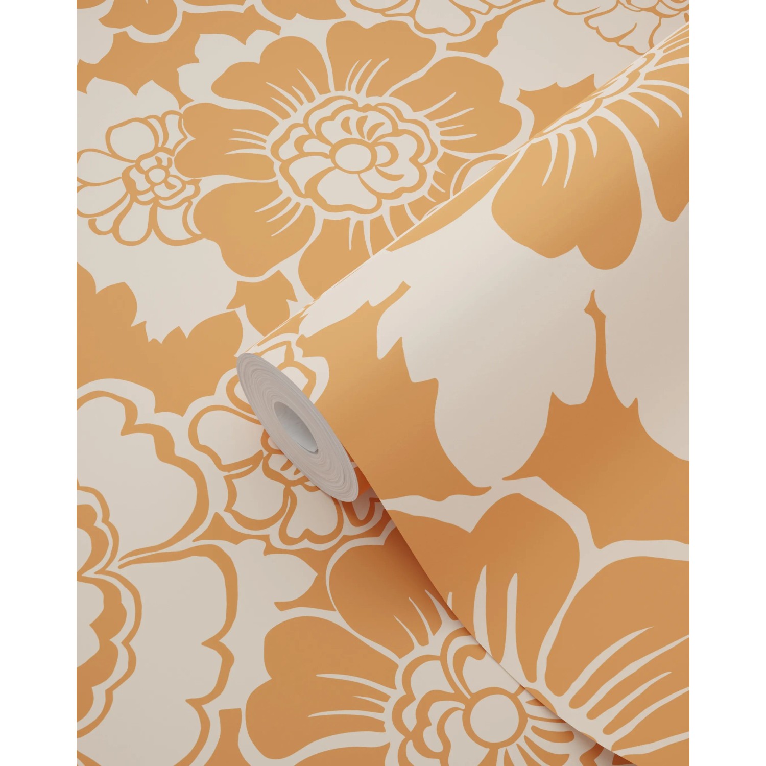 ESTAhome Vliestapete, Rolle mit Retro-Blumenmuster in Orange/Creme. Dekorative Tapete für stilvolle Wände.