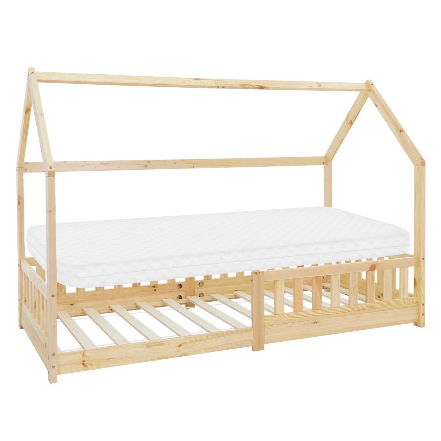 ML-Design Kinderbett 90x200 cm Natur mit Matratze H10cm Rausfallschutz