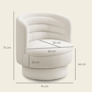 Cremeweißer drehbarer Loungesessel mit Armlehnen aus Sherpa-Stoff. Bequemer Relaxsessel für Wohnzimmer oder Schlafzimmer.
