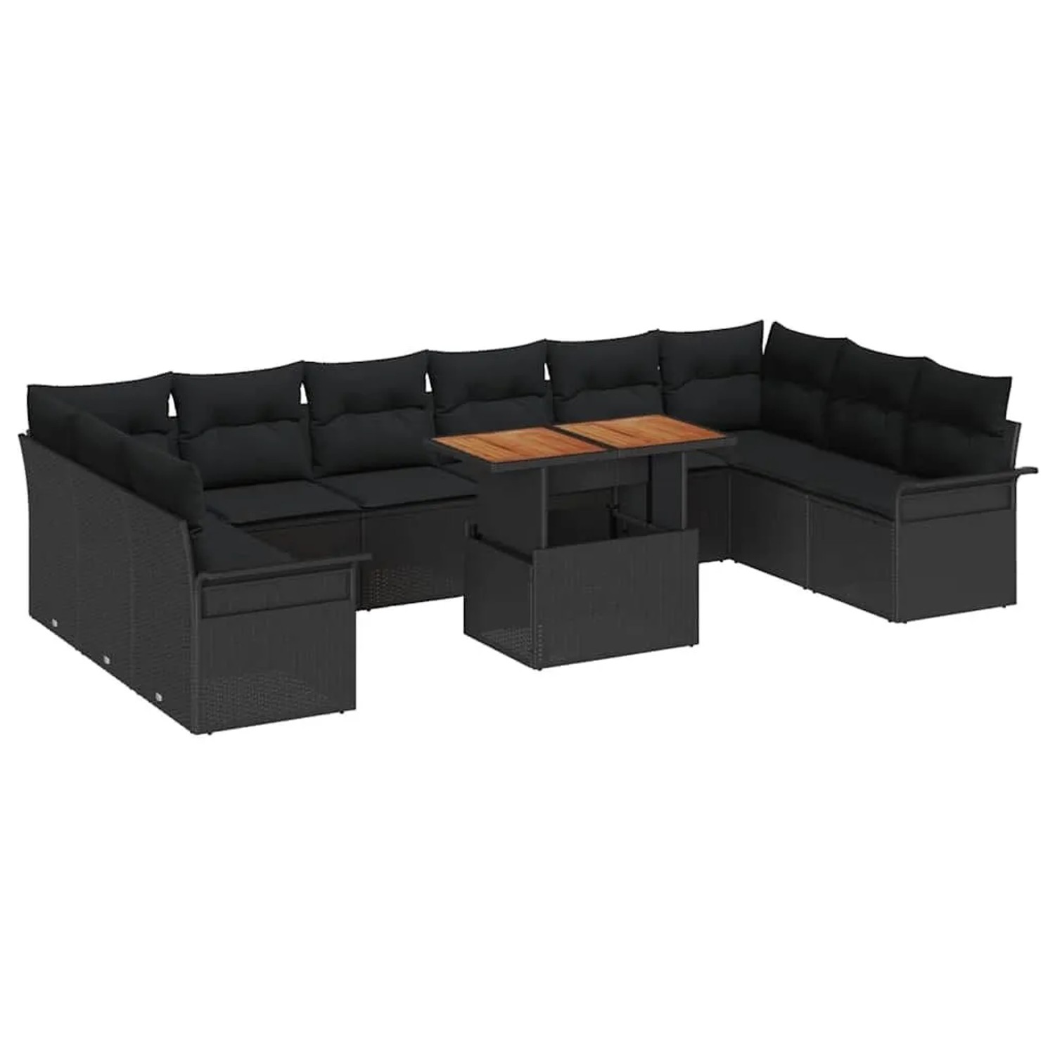 vidaXL Gartensofa-Set mit Kissen 11 Stk Schwarz Poly-Rattan 3349386