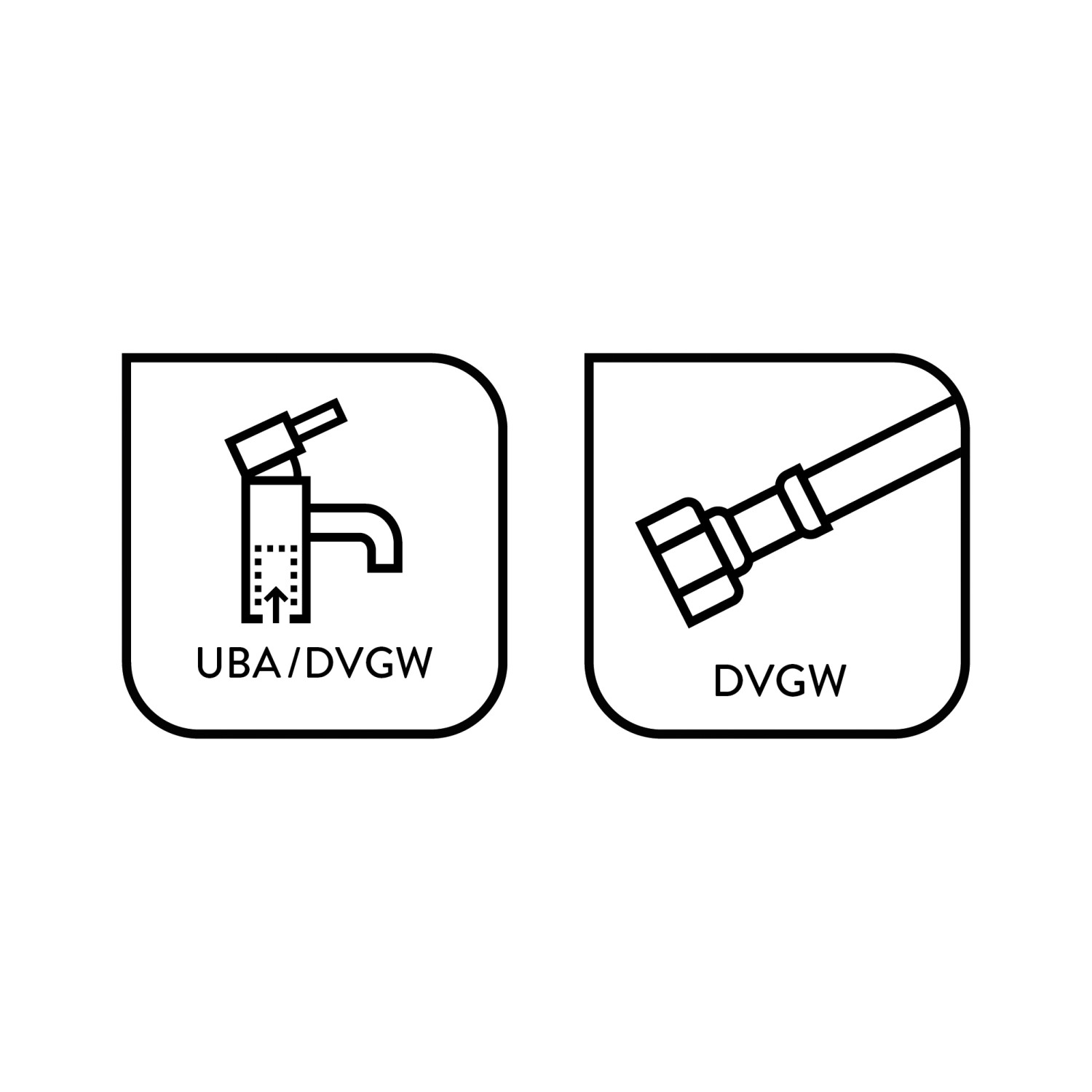 Icons für UBA/DVGW-Zertifizierung und DVGW-Zertifizierung für baliv Waschtischarmatur.
