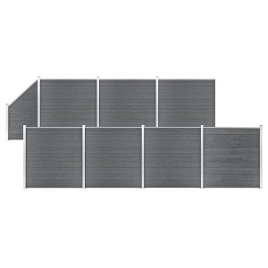 Graues vidaXL WPC Zaun-Set mit 7 Quadraten und einer Schräge, ideal als Sichtschutzzaun.
