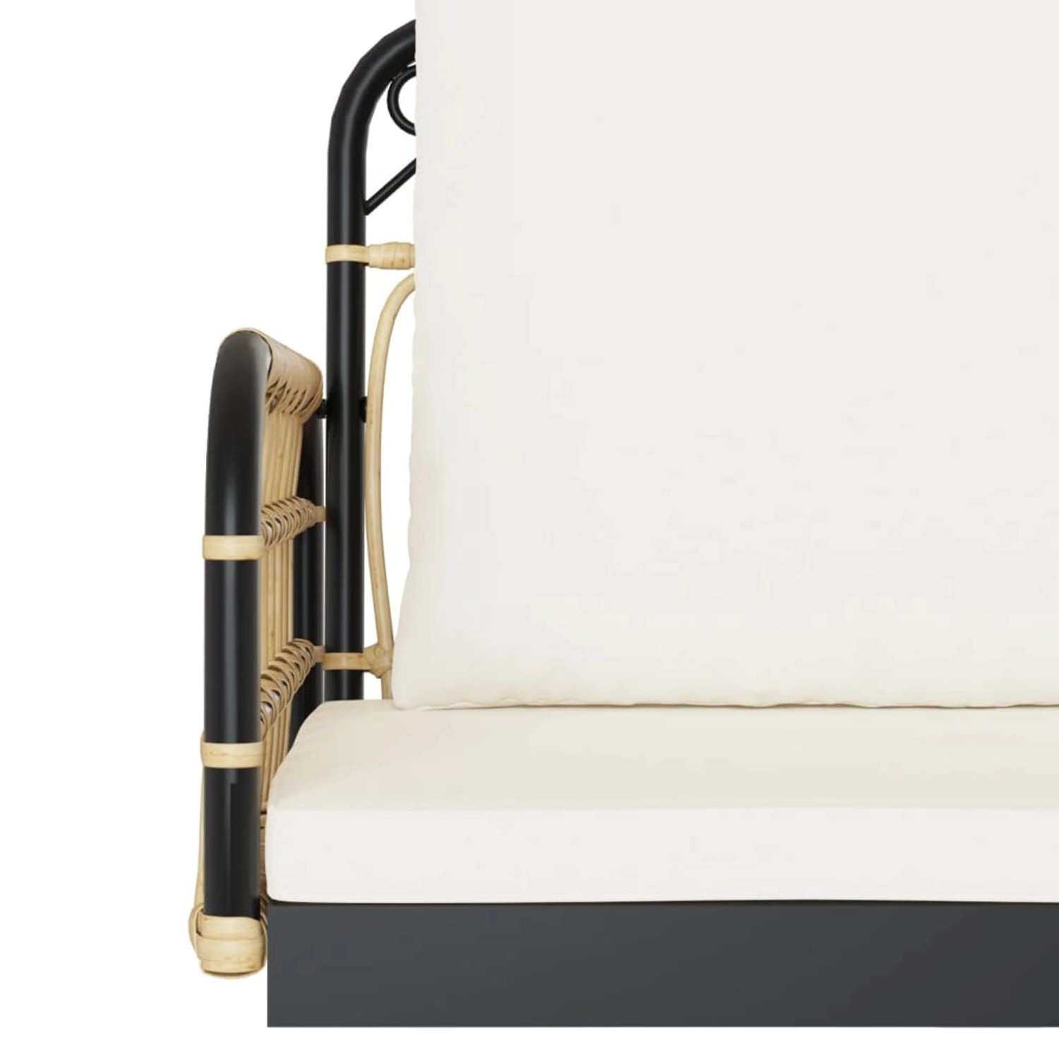 Detailansicht der vidaXL Hängebank aus Rattan und Stahl mit Kissen.
