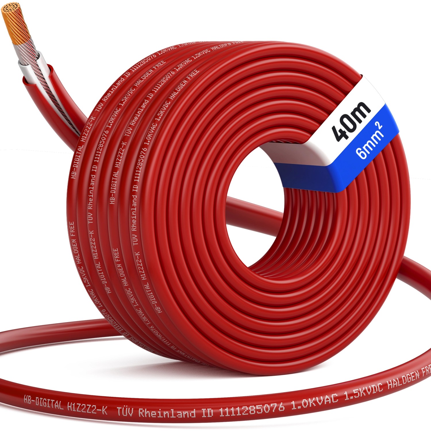 hb-digital Solarkabel 6 mm² Photovoltaik Kabel für PV Anlagen 40m rot