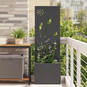 vidaXL Garten Sichtschutz-Leinwand Schwarz 50x140cm mit Pflanzen auf einem Balkon.