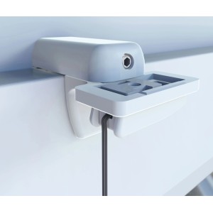 Weißer Plissee Klemmträger aus Metall und Kunststoff zur einfachen Montage am Fensterflügel.