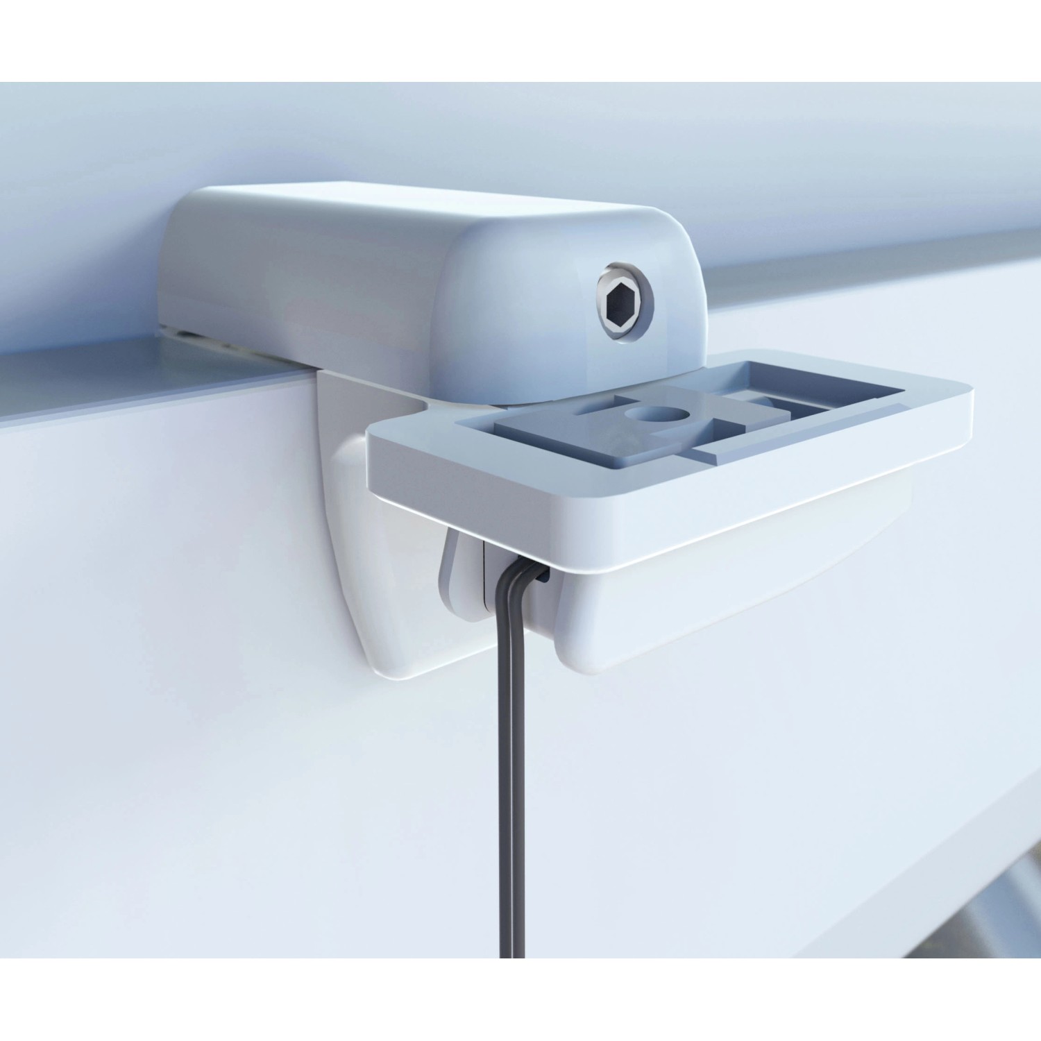 Weißer Plissee Klemmträger aus Metall und Kunststoff zur einfachen Montage am Fensterflügel.