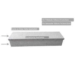 Pedras Salgadas Außentreppe, geflammt, 105cm breit, für max. 18cm Steigung. Granit Treppenbelag.