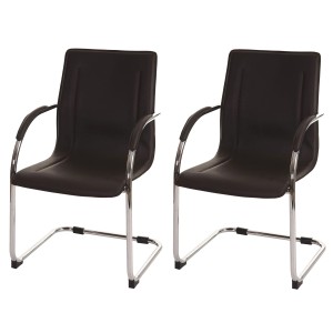 CHEFGASTRO 2er-Set Freischwinger Stühle Sammy, braunes PVC, verchromtes Stahlgestell, mit Armlehnen.