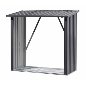 Floraworld Kaminholzregal L aus Stahlblech, anthrazit, mit Schrägdach für Wasserablauf.