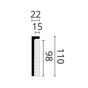 Querschnitt der weißen NOEL & MARQUET CF2S WALLSTYL Sockelleiste (200x2,2x11cm) mit Maßangaben.