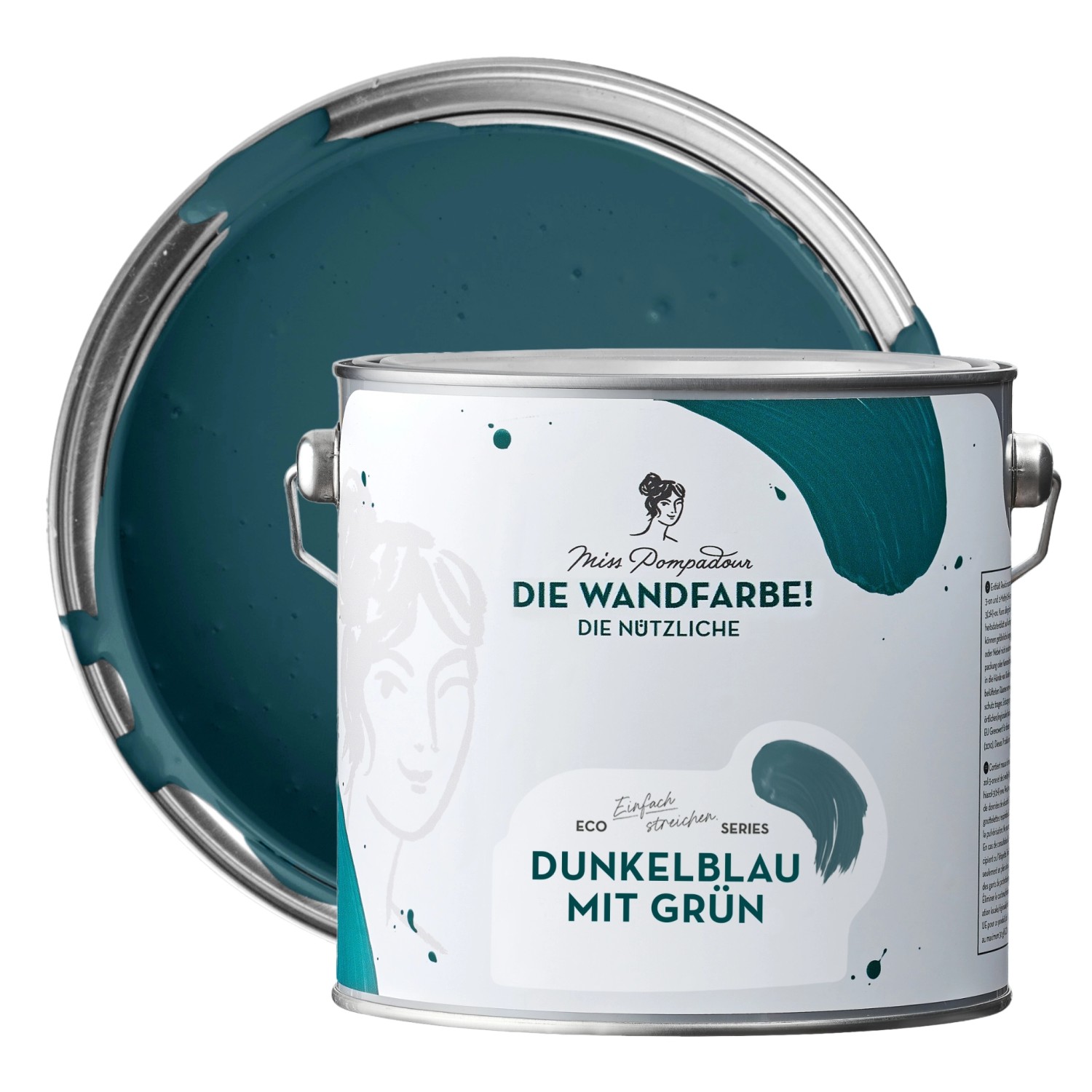 MissPompadour Abwaschbare Wandfarbe Dunkelblau mit Grün 2,5L Hochdeckend Scheuerbeständig