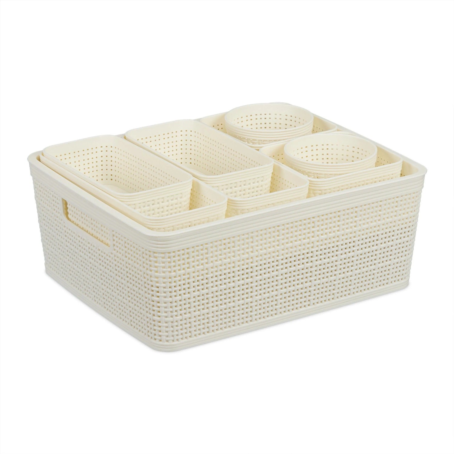 Relaxdays Schubladen Organizer Set Kunststoff Weiß 10-teilig