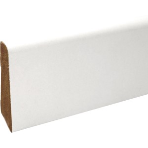 Weiße Sockelleiste Modern, 58x16x2500 mm, für einen sauberen Wandabschluss.