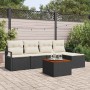 Schwarzes 6-tlg. vidaXL Garten-Sofa-Set aus Poly Rattan mit Kissen und Tisch.