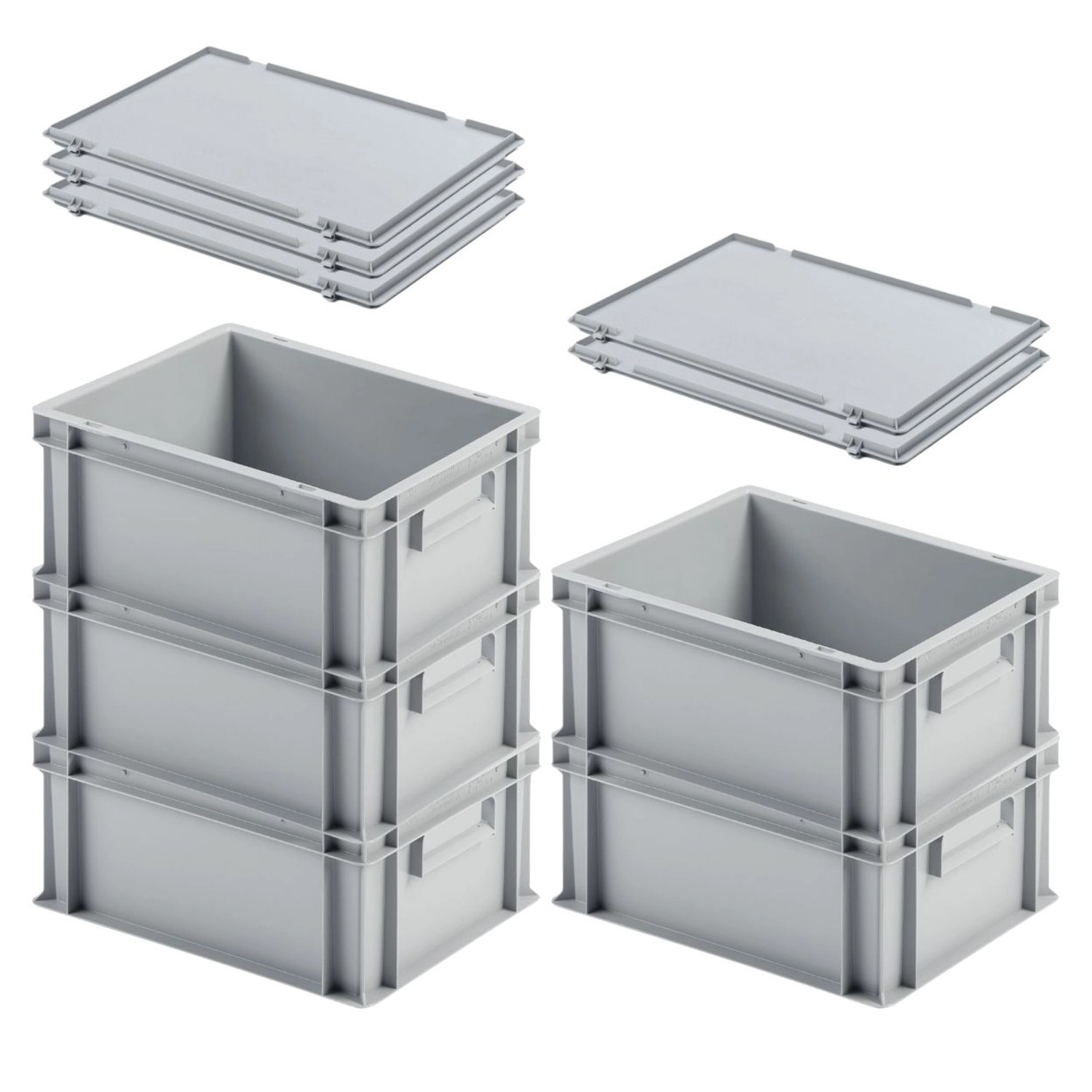 SuperSparSet 5 x Eurobehälter Mit Geschlossenem Griff und Scharnierdeckel HxBxT 17,5 x 30 x 40 cm 16 Liter Grau Eurobox ...