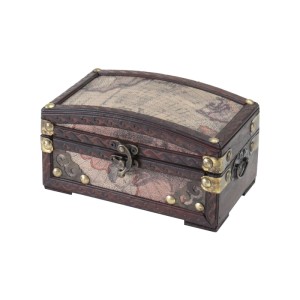 HMF Schatztruhe Kolumbien, kleine Holztruhe mit Weltkarte, 17x10x9 cm, Vintage-Look.
