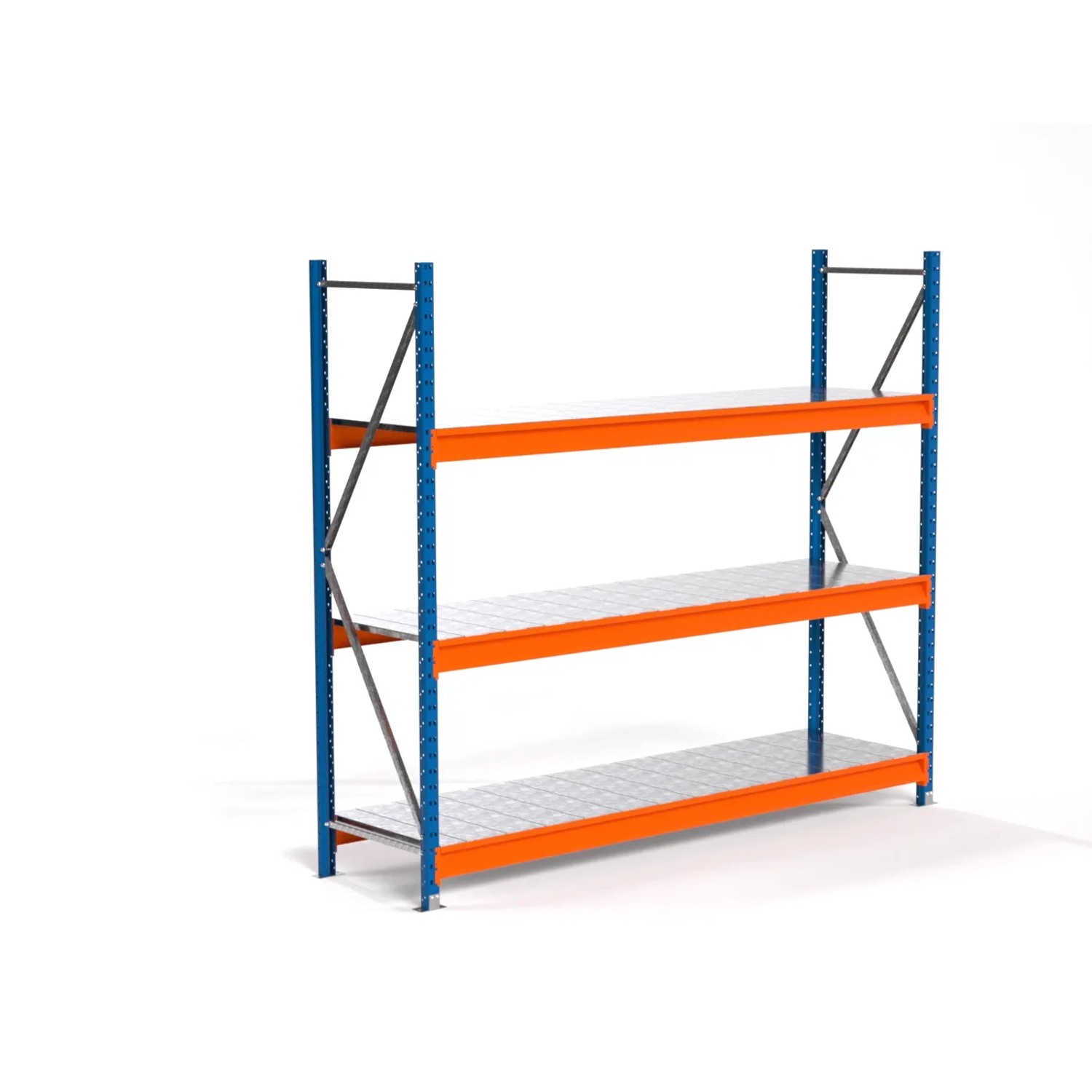 PROREGAL Industrie Weitspannregal Lagerregal MAXIMUS PRO Grundregal HxBxT 200x225x60cm 3 Stahlplatten-Fachboden Fachlast 610kg Blau/Orange