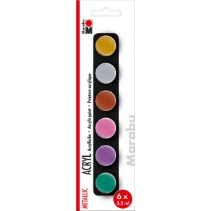 Marabu Acrylfarben-Set Metallic, 6 Farben à 35 ml, für Keilrahmen, Malkarton, Papier, Pappe, Holz etc.