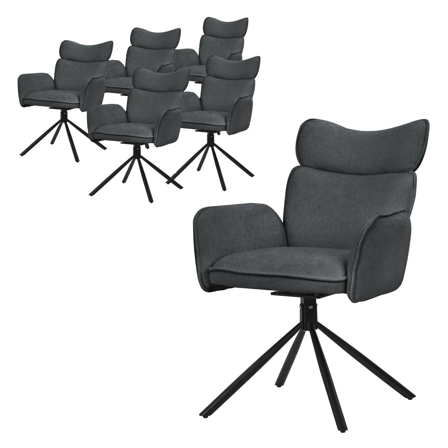 ML-Design Esszimmerstühle Drehbar 6er Set Anthrazit mit Stoffbezug
