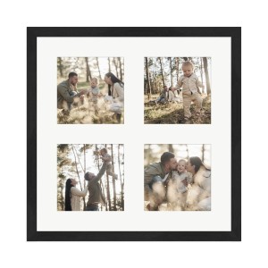 Schwarzer WANDStyle Galerierahmen für 4 Fotos (10x10 cm). Quadratischer Bilderrahmen mit Passepartout.