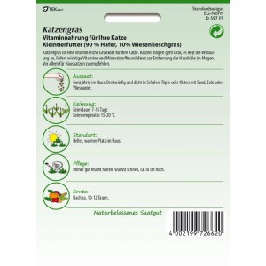 Samenpackung Katzengras: Vitaminreiche Ergänzung für Katzen, fördert Verdauung und Wohlbefinden.