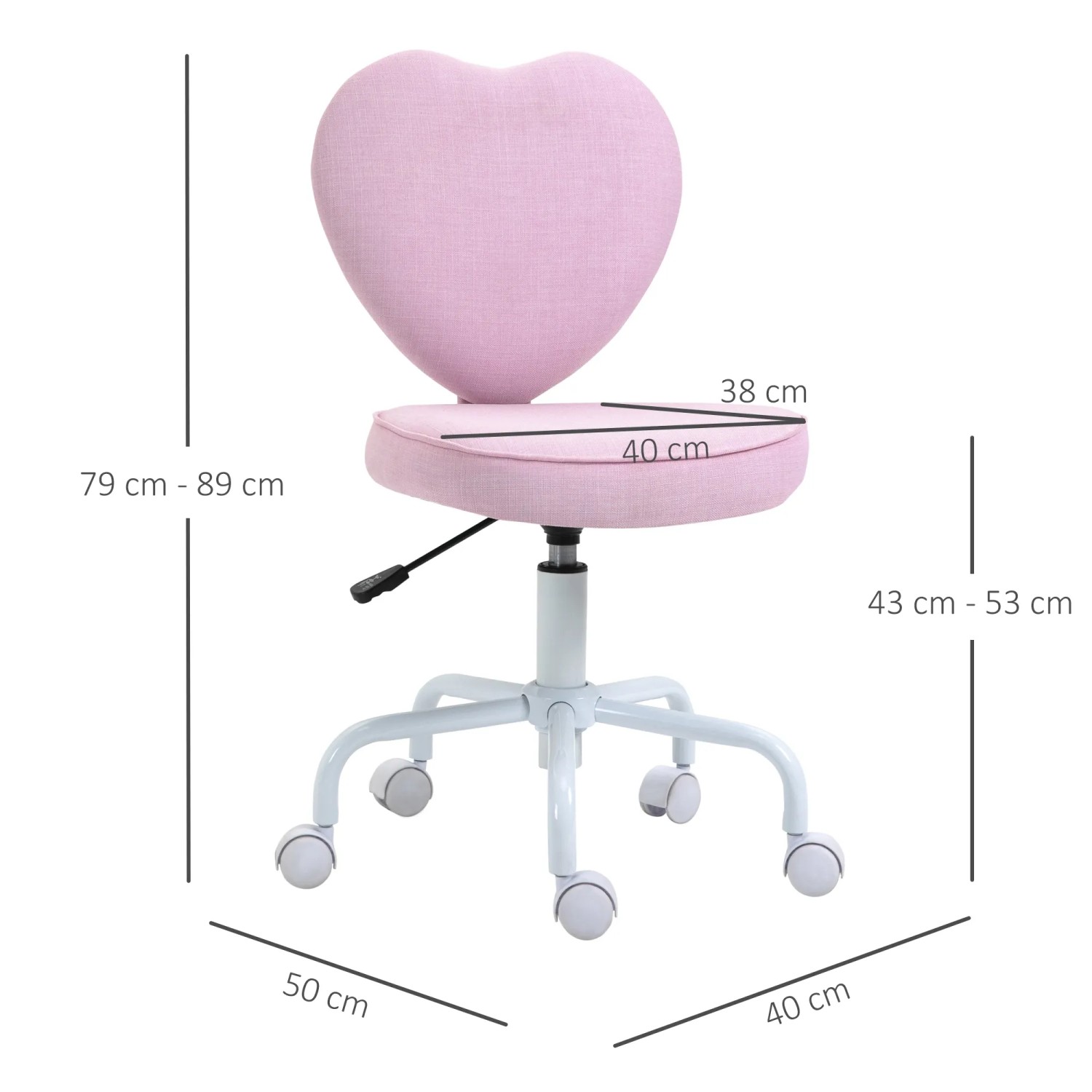 Rosa HOMCOM Bürostuhl mit Herzform, höhenverstellbar und mit Rollen.