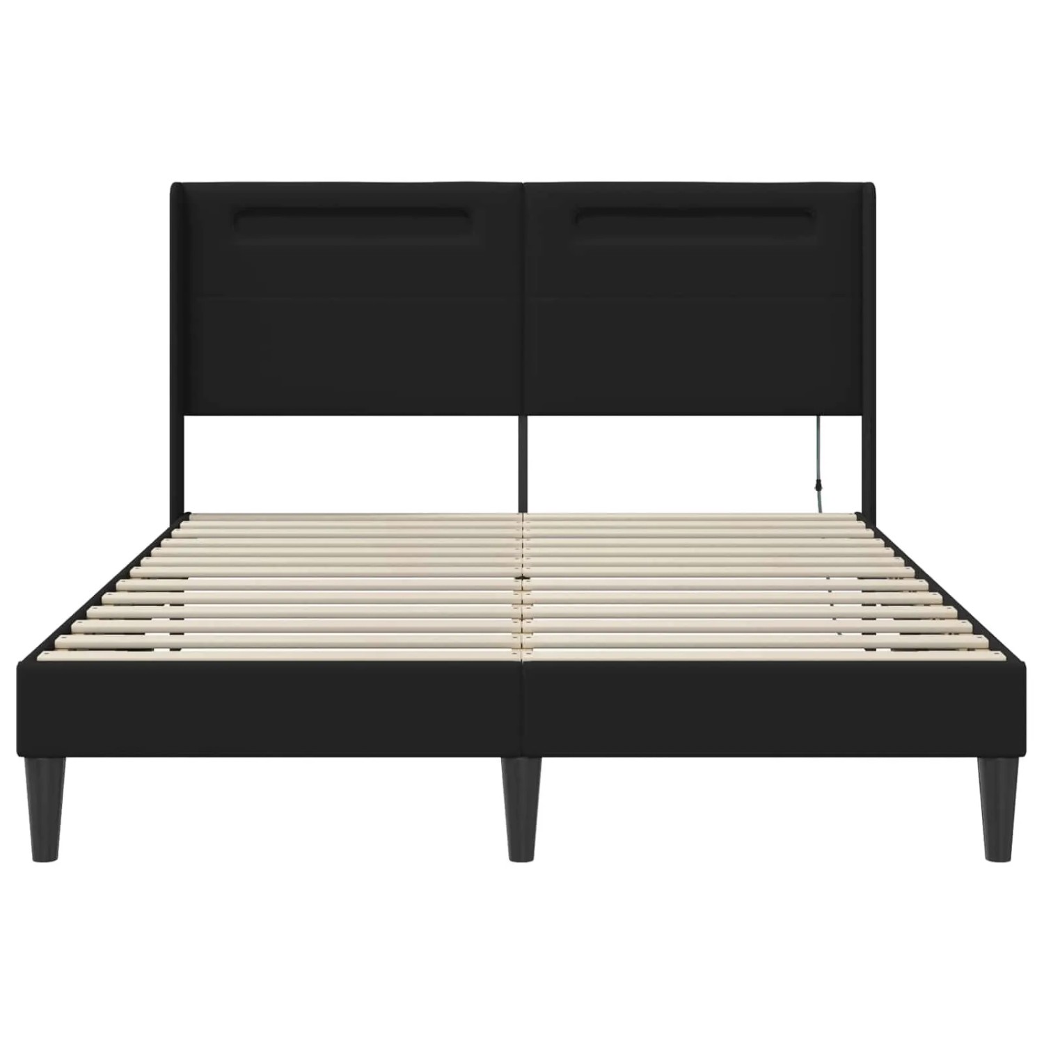 Schwarzes vidaXL Bett 160x200 cm mit LED-Leisten und Kunstlederbezug.