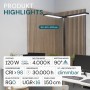 Schwarze LUXULA LED Bürostehleuchte mit zwei Leuchtenköpfen und neutralweißem Licht.