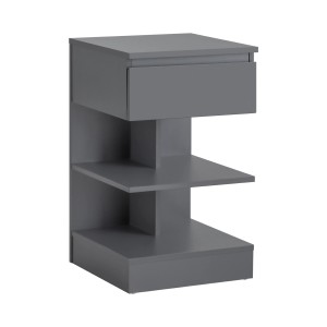 SoBuy Nachttisch FBT49-HG, hellgrauer Nachtschrank mit Schublade und 3 Ablagen.
