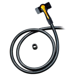 Schwarzer Topeak Pumpenkopf TwinHead Upgrade Kit mit Schlauch für Fahrrad-Luftpumpen. Doppelkopf für alle Ventile.