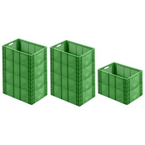 Sparset: 10 grüne Eurobehälter, Obst- und Gemüsekisten, 43 Liter, stapelbar.