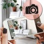 Hände halten Smartphone mit AR-Ansicht: ESTAhome Tapete Streifenmuster Beige und Weiß an Wand. Dekorative Vliestapete visualisieren.