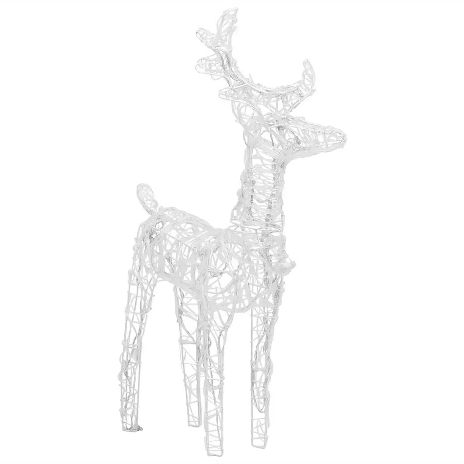 Weißes Acryl-Rentier, Weihnachtsdekoration für außen. LED-Figur mit warmweißem Licht.