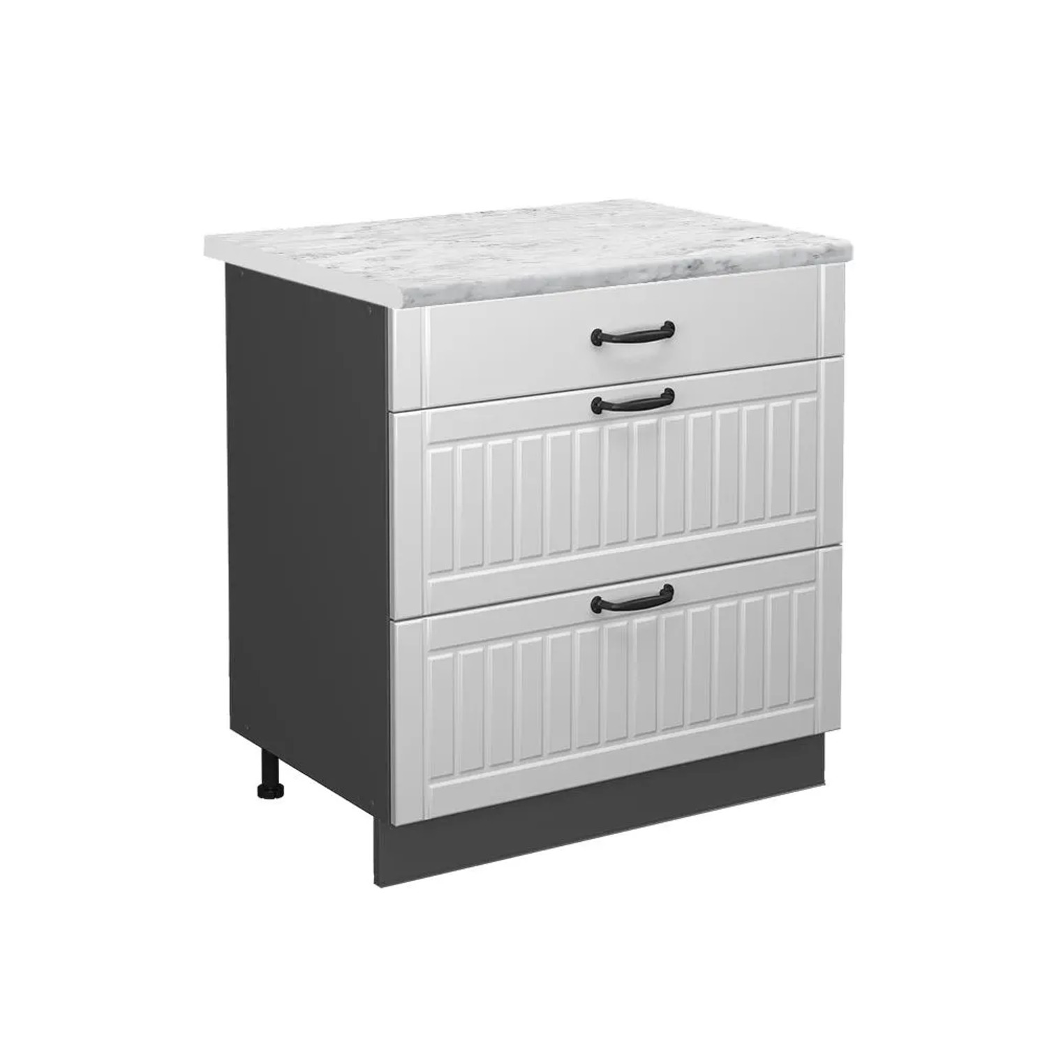Vicco Küchenunterschrank Fame-Line Weiß Landhaus Anthrazit 80 cm mit 3 Schubladen AP Marmor