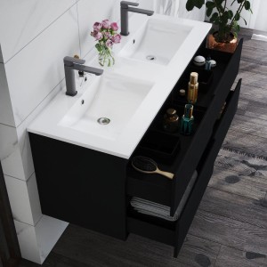 AICA Badmöbel Aalst 120 cm Keramik Waschtisch mit Unterschrank Matt Schwarz Grifflos Softclose Schubladen 2 tlg.