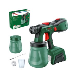 Bosch AdvancedSpray 18V-500 Akku-Farbsprühsystem mit Zubehör und Karton.