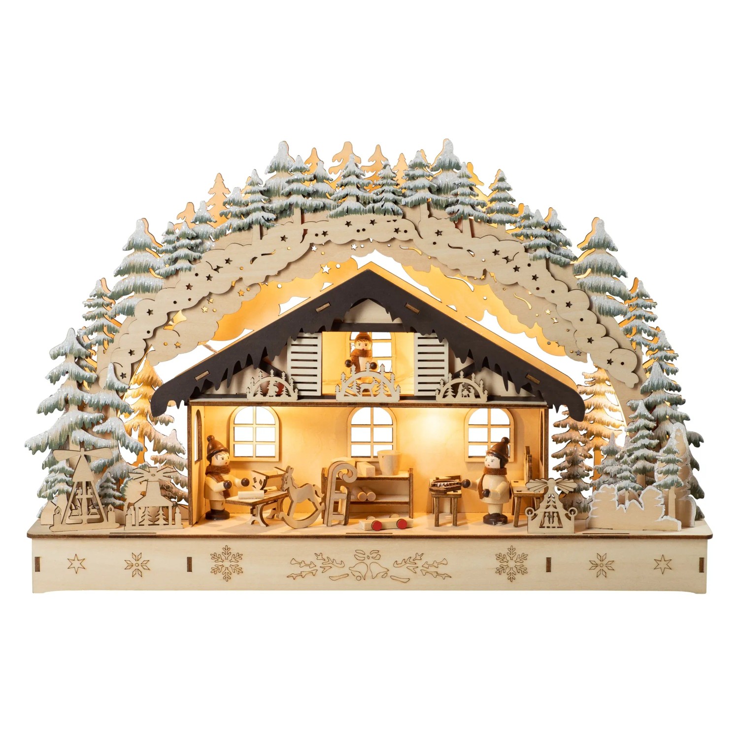 Gravidus LED Lichterbogen Aus Holz – Weihnachtsdeko Mit 9 Warmweißen LEDs, Batteriebetrieben, 33x19x5 Cm