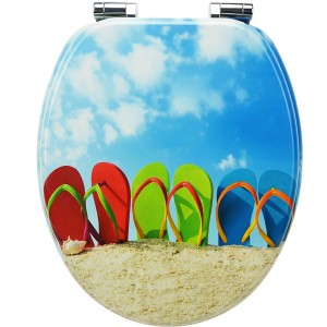 Sanfino WC-Sitz Hearts mit Flip Flop Motiv, Absenkautomatik, aus Holz.