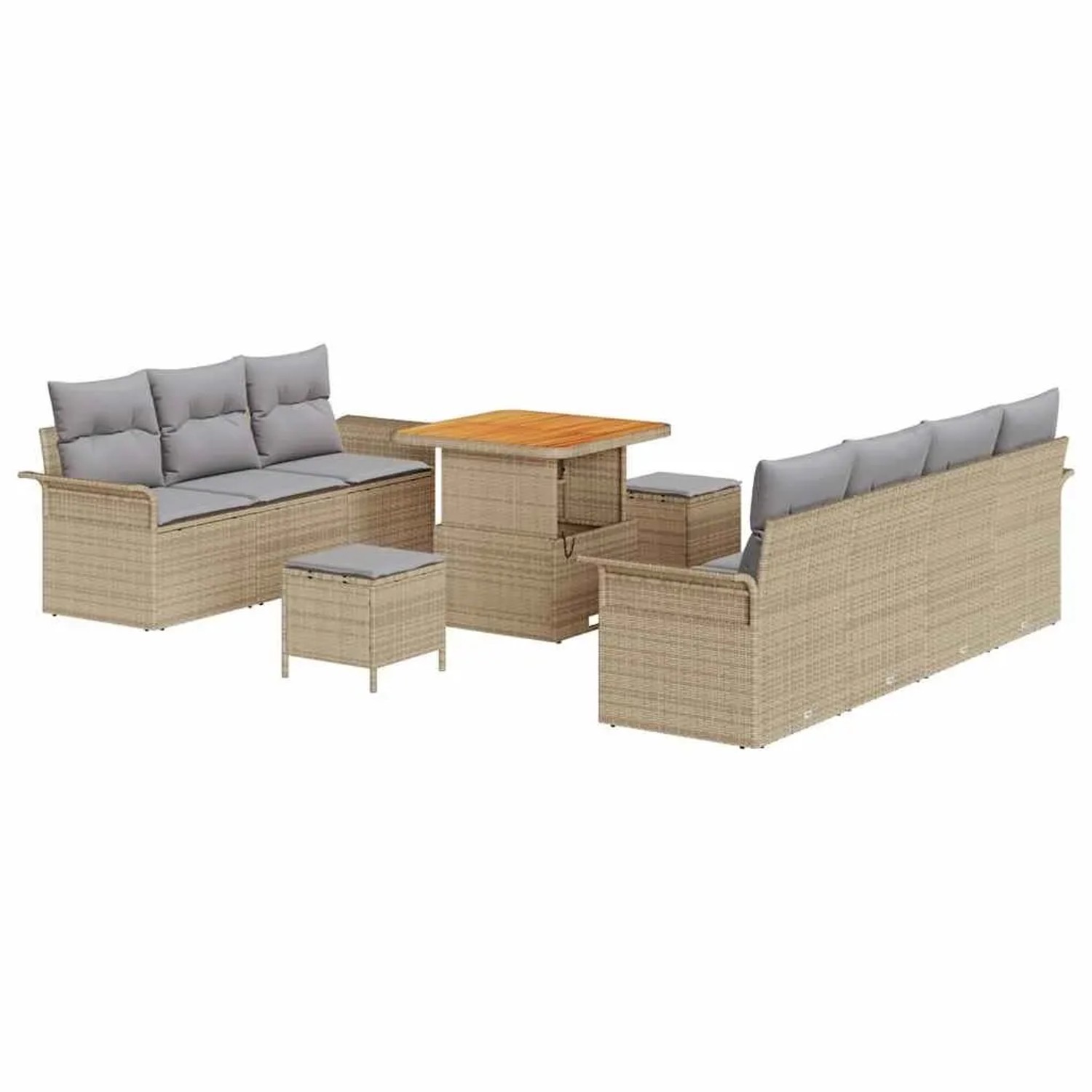 vidaXL Garten-Sofa-Set mit Kissen 10-Tlg Beige und Hellgrau 3364047