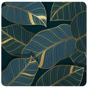 SANILO Badematte Monstera mit blau-goldenen Blättern für Badewanne & Dusche.