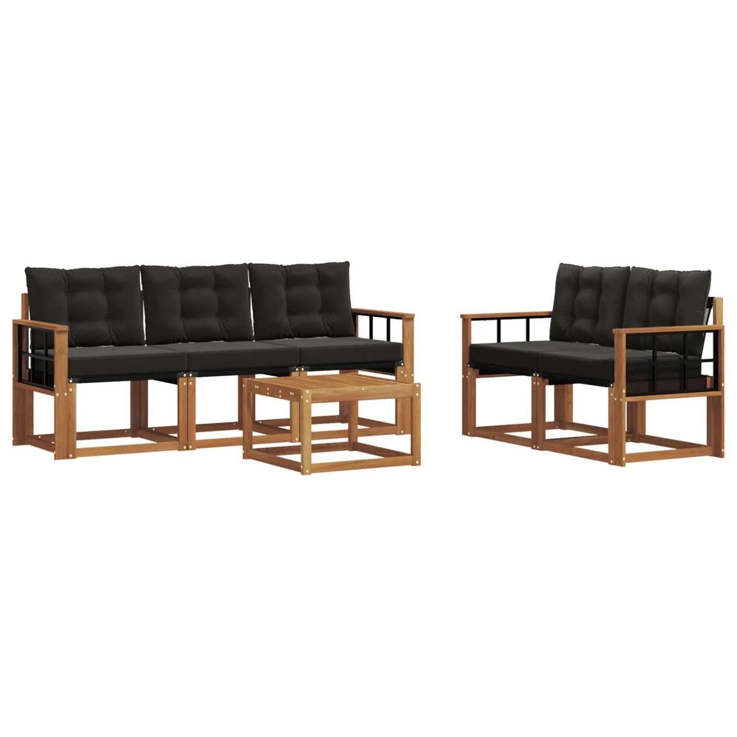 vidaXL Outdoor-Sofagarnitur mit Kissen 6-Tlg Natur und Schwarz 3368407