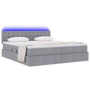 vidaXL Bett mit LED-Lichtleisten Hellgrau 200 x 200 cm Stoff 3371591