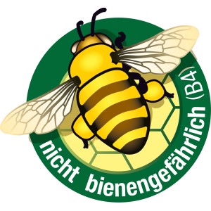 Symbol: Biene auf Wabengrund, "nicht bienengefährlich (B4)" für Lizetan AZ Schädlingsfrei.